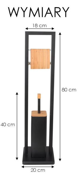 Erga Barca, suport pentru hartie igienica si perie toaleta 20x20x81 cm, negru mat-maro natural, ERG-YKA-PD.BARCA-BLK