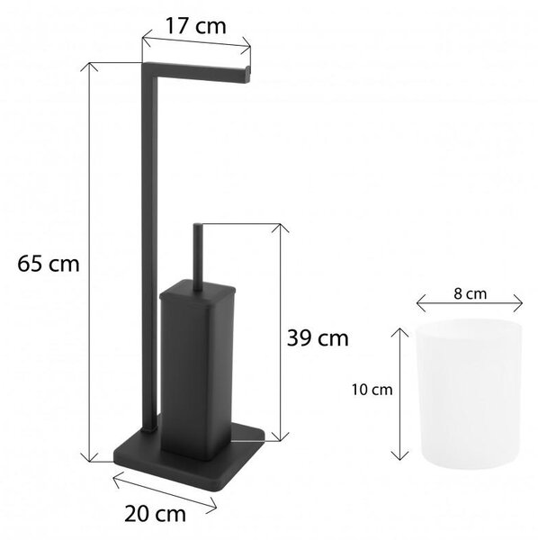 Erga Marko, suport pentru hârtie igienică și perie toaletă 20x20x65 cm, negru mat, ERG-YKA-PD.MARKO-BLK