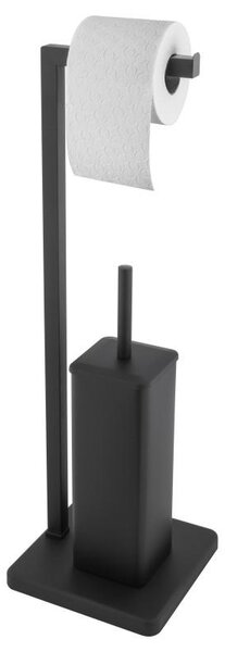 Erga Marko, suport pentru hârtie igienică și perie toaletă 20x20x65 cm, negru mat, ERG-YKA-PD.MARKO-BLK