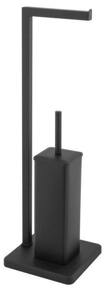 Erga Marko, suport pentru hârtie igienică și perie toaletă 20x20x65 cm, negru mat, ERG-YKA-PD.MARKO-BLK
