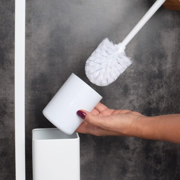 Erga Saki, suport pentru hartie igienica si perie toaleta 20x20x64 cm, alb-maro mat, ERG-YKA-PD.SAKI-WHT