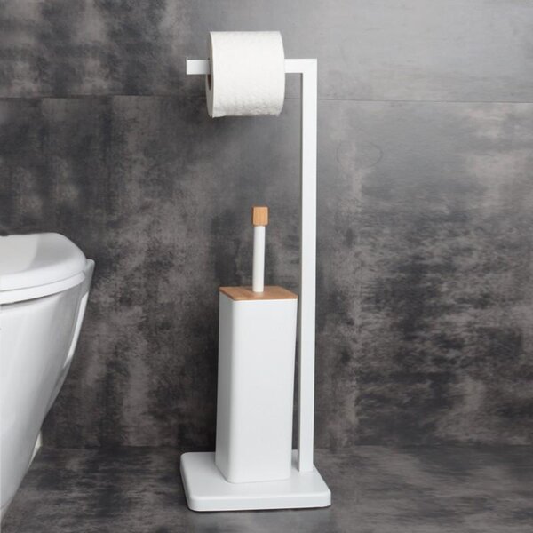 Erga Saki, suport pentru hartie igienica si perie toaleta 20x20x64 cm, alb-maro mat, ERG-YKA-PD.SAKI-WHT