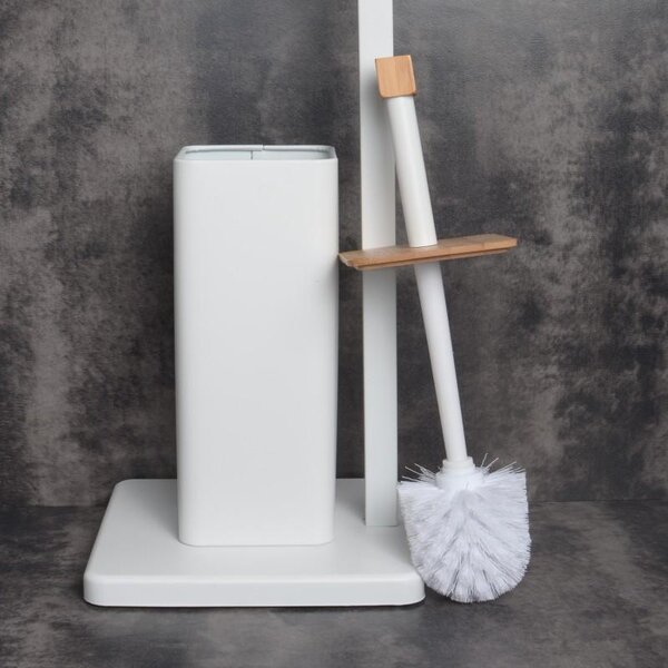 Erga Saki, suport pentru hartie igienica si perie toaleta 20x20x64 cm, alb-maro mat, ERG-YKA-PD.SAKI-WHT