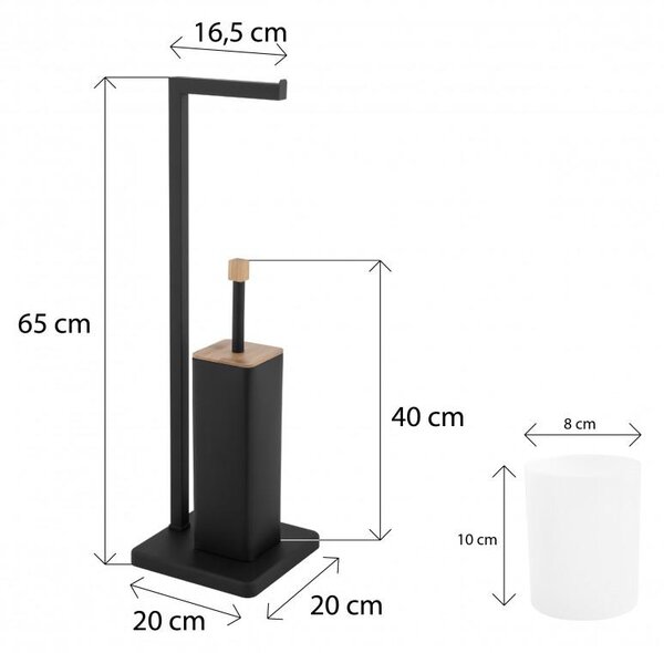 Erga Saki, suport pentru hartie igienica si perie toaleta 20x20x65 cm, negru-maro mat, ERG-YKA-PD.SAKI-BLK