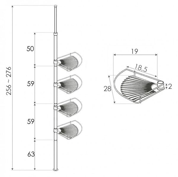Erga Scopic, poliță de colț telescopică 276x28,8x21,5 cm, negru mat, ERG-YKA-CH.SCOPIC-BLK