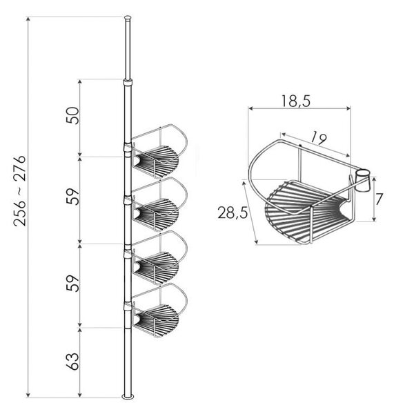 Erga Scopic, bară de duș telescopică de colț cu 4 rafturi XL, cromată, ERG-YKA-CH.SCOPIC-XL-CHR