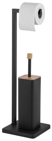 Erga Saki, suport pentru hartie igienica si perie toaleta 20x20x65 cm, negru-maro mat, ERG-YKA-PD.SAKI-BLK