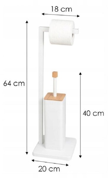 Erga Saki, suport pentru hartie igienica si perie toaleta 20x20x64 cm, alb-maro mat, ERG-YKA-PD.SAKI-WHT
