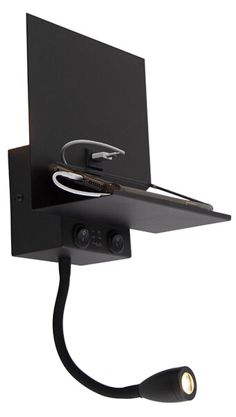 Aplică modernă neagră 2 lumini cu USB și braț flexibil - Flero