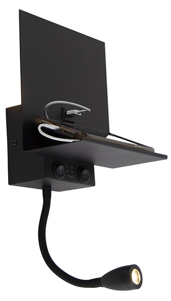Lampă de perete modernă neagră cu USB și braț flexibil - Flero