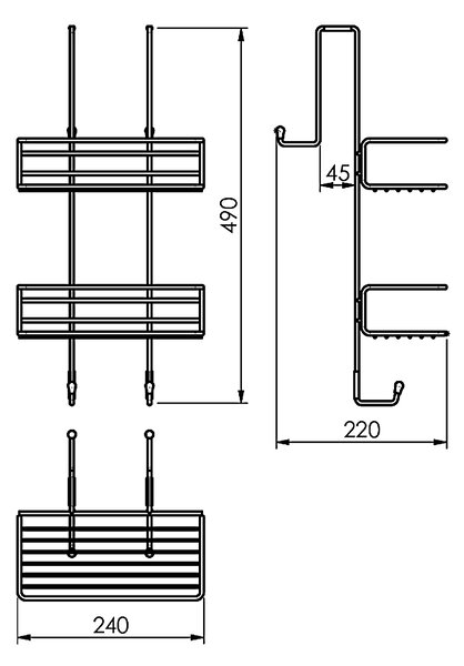 Gedy Gedy, poliță de duș suspendată CHROM LINE 240x490x220mm, negru mat, 248514