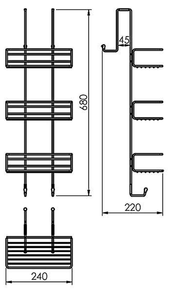 Gedy Gedy, poliță de duș suspendată CHROM LINE, 240x680x220mm, crom, 2486