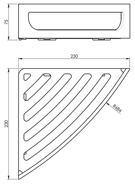 Gedy Gedy, Raft de colt cu bara transversala, 230x75x230 mm, ABS/crom, CP80