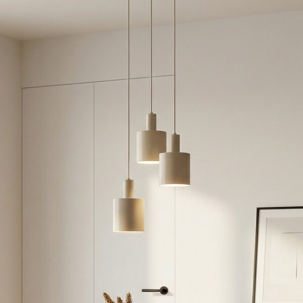 Lindby Lampă suspendată Ovelia, bej, 3 becuri, metal, E27, reglabil, Bej, Bucătărie, Metal, Modern