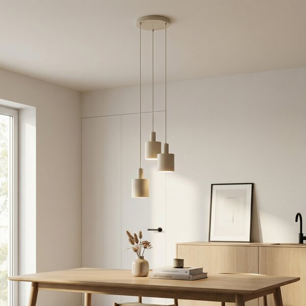Lindby Lampă suspendată Ovelia, bej, 3 becuri, metal, E27, reglabil, Bej, Bucătărie, Metal, Modern