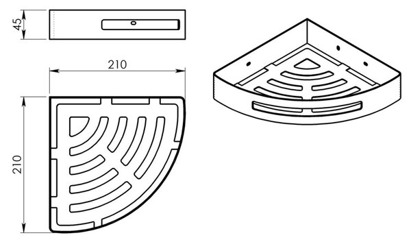Gedy Gedy, poliță de colț SMART, 210x45x210mm, covoraș din oțel inoxidabil, 247938
