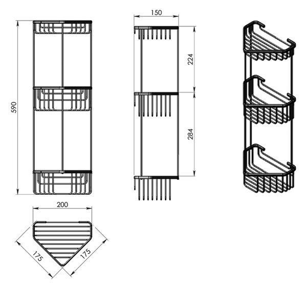 Gedy Gedy, poliță de colț SMART cu trei niveluri 200x590x150 mm, crom, 2484
