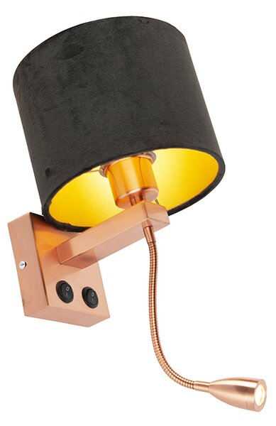 Lampa de perete moderna din cupru cu abajur din catifea neagra - Brescia