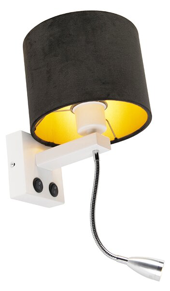 Lampă de perete modernă albă cu abajur din catifea neagră - Brescia