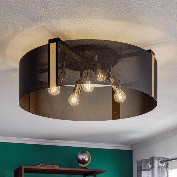 Euluna Plafonieră Etro, Ø 70 cm negru/auriu, reglabil, Negru, Camera de zi / sufragerie, Metal