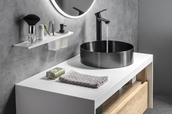 Sapho Sapho, poliță de colț ABELINE Rockstone 200x12x200mm, alb mat, AE200-0101