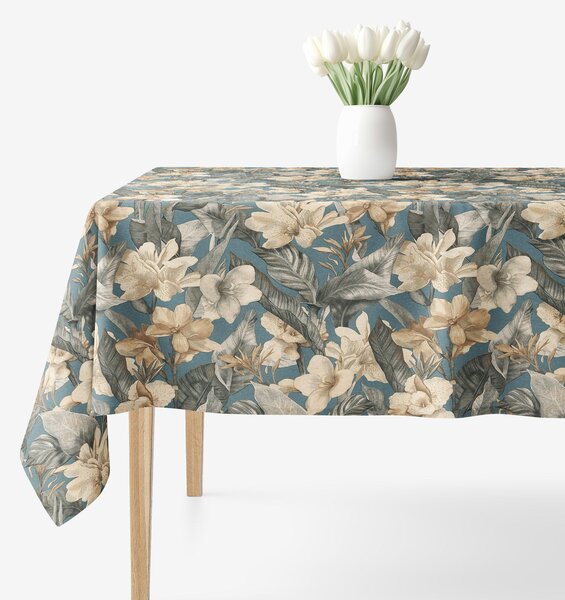 Goldea față de masă decorativă loneta - flori tropicale 100 x 100 cm