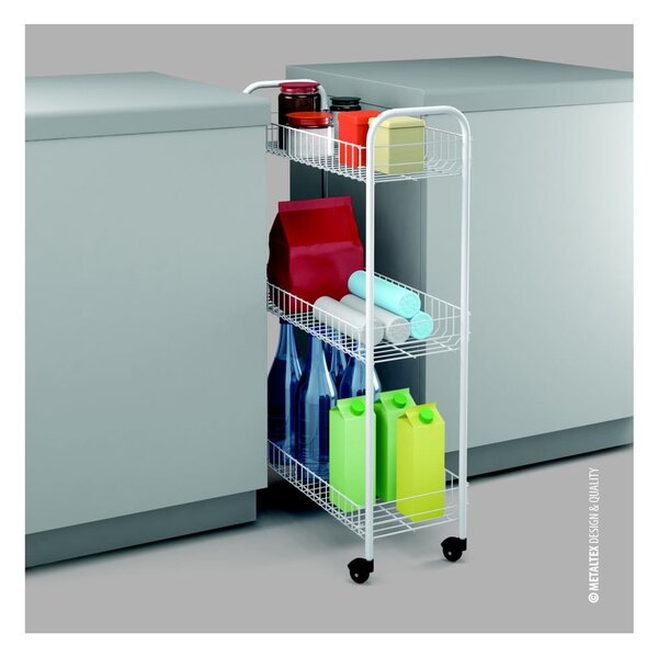 Cărucior mobil cu 3 rafturi pentru baie Metaltex Laundry, 23 x 84 cm