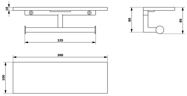 Sapho Sapho, suport dublu pentru hârtie igienică SKA cu raft 30x8x10cm, negru mat/stejar, SKA425