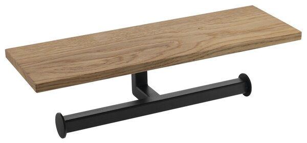 Sapho Sapho, suport dublu pentru hârtie igienică SKA cu raft 30x8x10cm, negru mat/stejar, SKA425