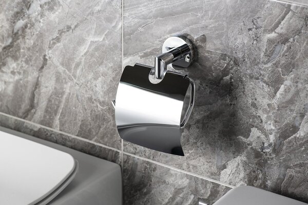 Sapho Sapho, suport hârtie igienică X-ROUND cu capac, crom, XR702