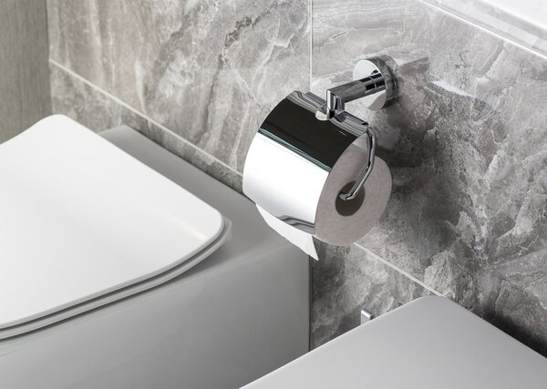 Sapho Sapho, suport hârtie igienică X-ROUND cu capac, crom, XR702