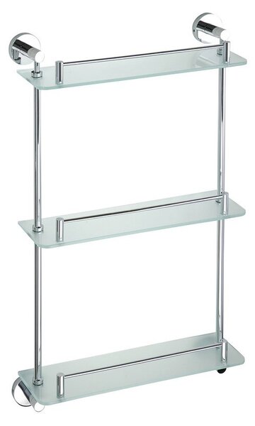 Sapho Sapho, X-ROUND E poliță triplă din sticlă cu bară transversală 380x675x130mm, crom, XR608