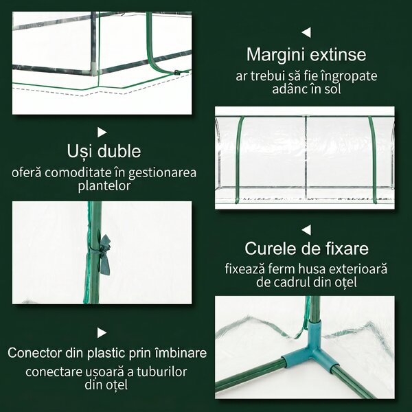 Outsunny Tunel de oțel pentru grădină cu seră și capac din PVC, 200x100x80 cm, transparent și verde | Aosom Romania