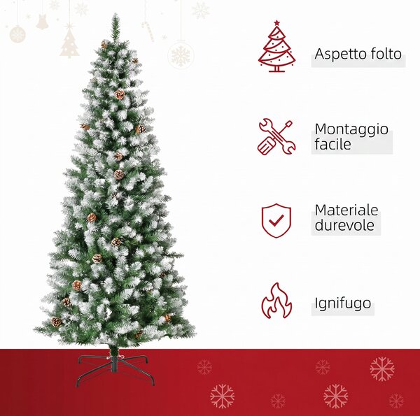 HOMCOM Brad de Crăciun Înzăpezit cu 630 Ramuri și 37 Conuri, Brad Artificial cu Bază Detașabilă, Ø75x180 cm, Verde | Aosom Romania