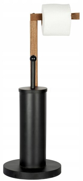 Erga Aurora Small Black, perie de toaletă cu suport din lemn pentru hârtie igienică pentru picioare 19x19x56 cm, maro-negru, ERG-SEP-1340STLAZSBLA