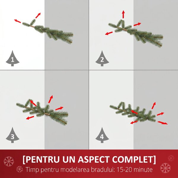 HOMCOM Brad de Crăciun Înzăpezit cu 630 Ramuri și 37 Conuri, Brad Artificial cu Bază Detașabilă, Ø75x180 cm, Verde | Aosom Romania