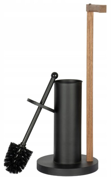 Erga Aurora Small Black, perie de toaletă cu suport din lemn pentru hârtie igienică pentru picioare 19x19x56 cm, maro-negru, ERG-SEP-1340STLAZSBLA