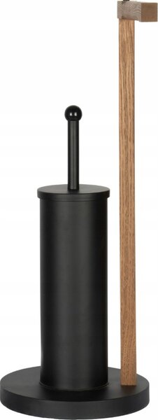 Erga Aurora Small Black, perie de toaletă cu suport din lemn pentru hârtie igienică pentru picioare 19x19x56 cm, maro-negru, ERG-SEP-1340STLAZSBLA