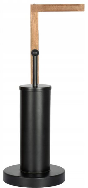Erga Aurora Small Black, perie de toaletă cu suport din lemn pentru hârtie igienică pentru picioare 19x19x56 cm, maro-negru, ERG-SEP-1340STLAZSBLA