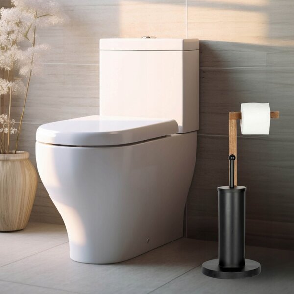 Erga Aurora Small Black, perie de toaletă cu suport din lemn pentru hârtie igienică pentru picioare 19x19x56 cm, maro-negru, ERG-SEP-1340STLAZSBLA