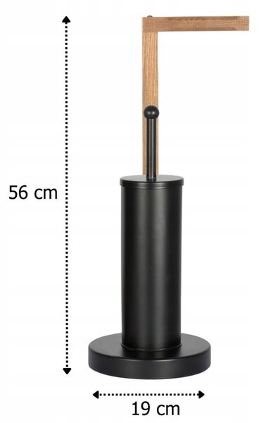Erga Aurora Small Black, perie de toaletă cu suport din lemn pentru hârtie igienică pentru picioare 19x19x56 cm, maro-negru, ERG-SEP-1340STLAZSBLA