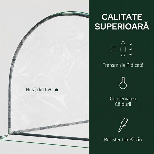 Outsunny Tunel de oțel pentru grădină cu seră și capac din PVC, 200x100x80 cm, transparent și verde | Aosom Romania