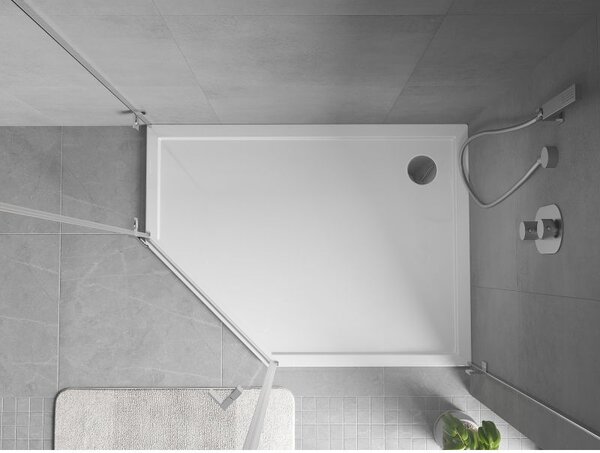 Cădiță de duș Mexen Flow Slim, pentagonală, pe partea dreaptă, 90 x 80 cm, alb lucios, 46P108090R