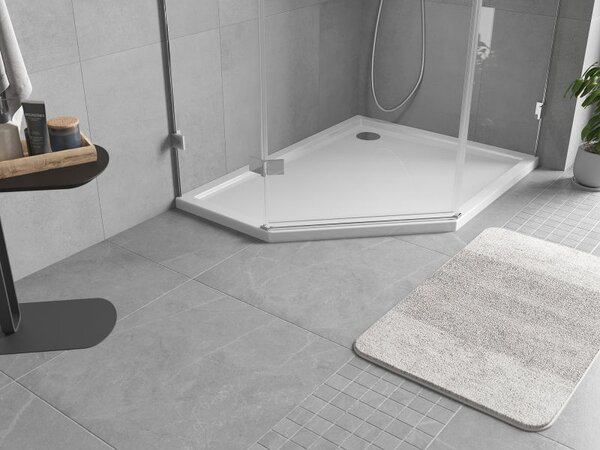 Cădiță de duș Mexen Flow Slim, pentagonală, pe partea dreaptă, 90 x 80 cm, alb lucios, 46P108090R