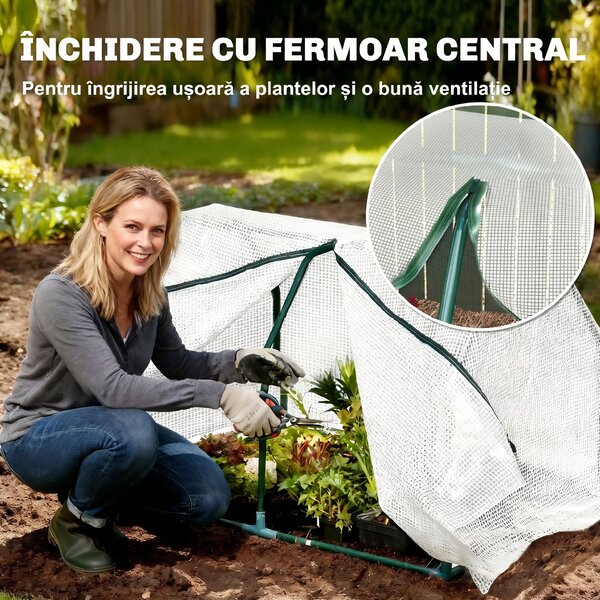 Mini Seră Outsunny pentru grădină și balcon din plastic PE și oțel cu închidere cu fermoar, 99x71x60 cm, de culoare alb transparent | Aosom Romania