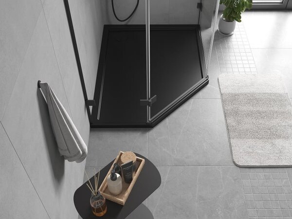 Mexen Flow, cădiță de duș pentagonală subțire 90 x 80 cm, dreapta, negru mat - 46P708090R