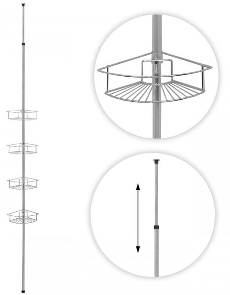 Erga Scopic, bară de duș telescopică de colț cu 4 rafturi XL, cromată, ERG-YKA-CH.SCOPIC-XL-CHR
