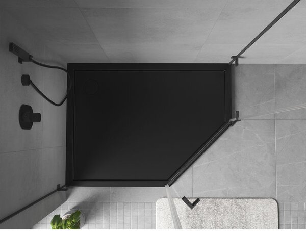 Mexen Flow, cădiță de duș pentagonală subțire stânga 90 x 80 cm, negru mat - 46P708090L