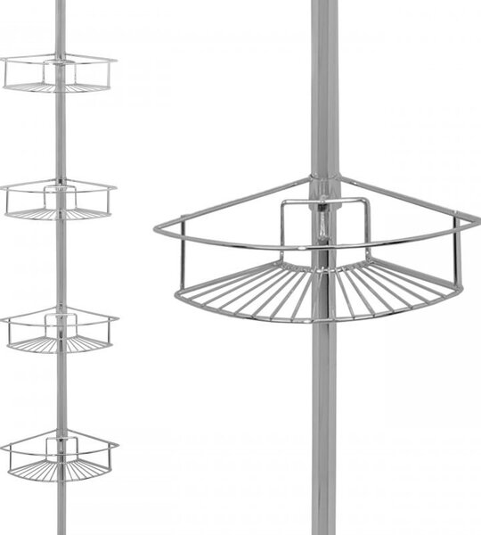 Erga Scopic, bară de duș telescopică de colț cu 4 rafturi XL, cromată, ERG-YKA-CH.SCOPIC-XL-CHR