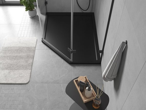 Mexen Flow, cădiță de duș pentagonală subțire stânga 90 x 80 cm, negru mat - 46P708090L